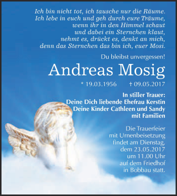 Traueranzeige von Andreas Mosig von WVG - Wochenspiegel Bitterfeld
