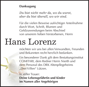 Traueranzeige von Hans Lorenz von Mitteldeutsche Zeitung Weißenfels