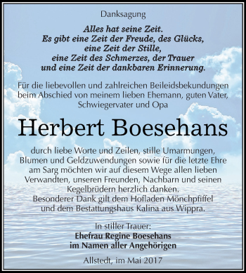 Traueranzeige von Herbert Boesehans von Super Sonntag SGH Mansf. Land