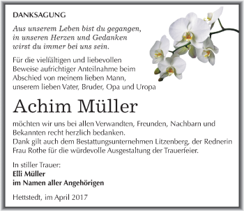 Traueranzeige von Achim Müller von Mitteldeutsche Zeitung Mansfelder Land