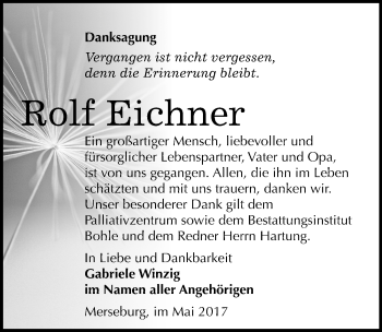 Traueranzeige von Rolf Eichner von Mitteldeutsche Zeitung Merseburg/Querfurt