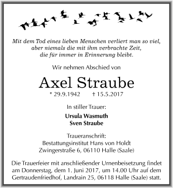 Traueranzeige von Axel Straube von Mitteldeutsche Zeitung Halle/Saalkreis