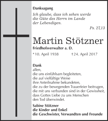 Traueranzeige von Martin Stötzner von WVG - Wochenspiegel Wittenberg