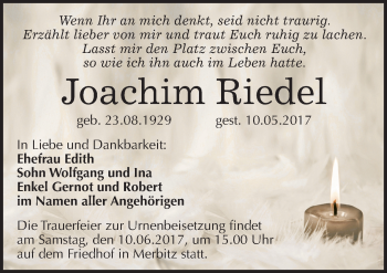 Traueranzeige von Joachim Riedel von Mitteldeutsche Zeitung Halle/Saalkreis