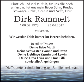 Traueranzeige von Dirk Rammelt von Mitteldeutsche Zeitung Weißenfels