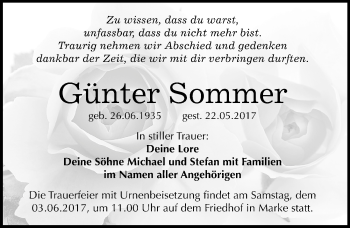 Traueranzeige von Günter Sommer von Mitteldeutsche Zeitung Bitterfeld