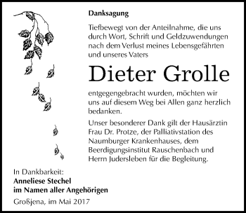 Traueranzeige von Dieter Grolle von Mitteldeutsche Zeitung Naumburg/Nebra
