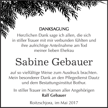 Traueranzeige von Ralf Gebauer von WVG - Wochenspiegel Bitterfeld