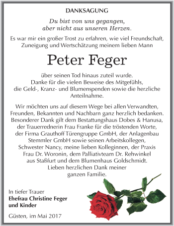 Traueranzeige von Peter Feger von Mitteldeutsche Zeitung Bernburg