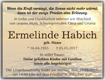 Traueranzeige von Ermelinde Habich von Mitteldeutsche Zeitung Weißenfels