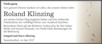 Traueranzeige von Roland Klinzing von Mitteldeutsche Zeitung Halle/Saalkreis