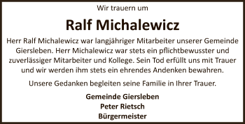Traueranzeige von Ralf Michalewicz von WVG - Wochenspiegel Aschersleben