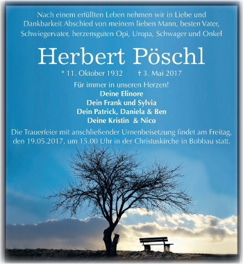 Traueranzeige von Herbert Pöschl von Mitteldeutsche Zeitung Bitterfeld