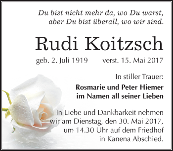 Traueranzeige von Rudi Koitzsch von Mitteldeutsche Zeitung Halle/Saalkreis