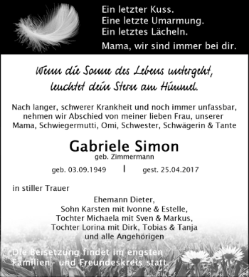 Traueranzeige von Gabriele Simon von WVG - Wochenspiegel Wittenberg
