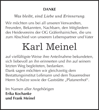 Traueranzeige von Karl Meinel von WVG - Wochenspiegel Wittenberg