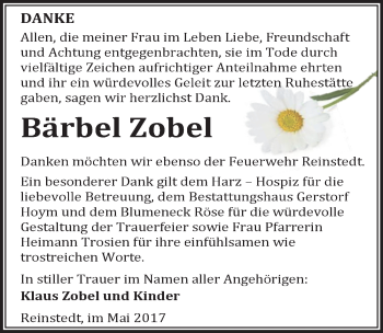 Traueranzeige von Bärbel Zobel von Mitteldeutsche Zeitung Quedlinburg