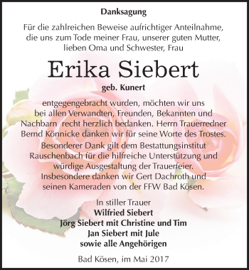 Traueranzeige von Erika Siebert von Mitteldeutsche Zeitung Naumburg/Nebra