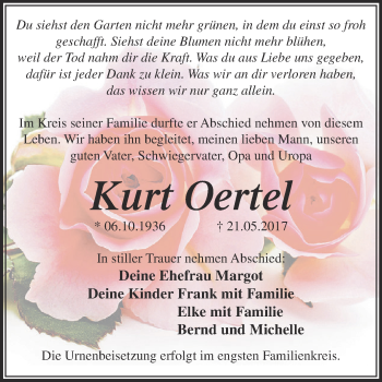Traueranzeige von Kurt Oertel von WVG - Wochenspiegel Dessau / Köthen