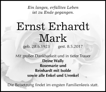 Traueranzeige von Ernst Erhardt Mark von Mitteldeutsche Zeitung