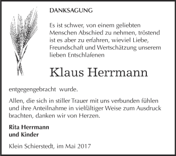 Traueranzeige von Klaus Herrmann von Super Sonntag Aschersleben