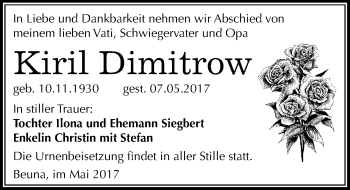 Traueranzeige von Kiril Dimitrow von Mitteldeutsche Zeitung Merseburg/Querfurt