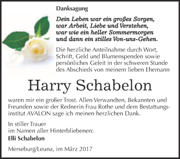 Traueranzeige von Harry Schabelon von WVG - Wochenspiegel Merseburg