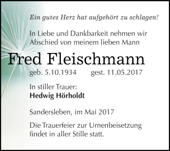 Traueranzeige von Fred Fleischmann von Super Sonntag SGH Mansf. Land