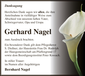 Traueranzeige von Gerhard Nagel von WVG - Wochenspiegel Dessau / Köthen