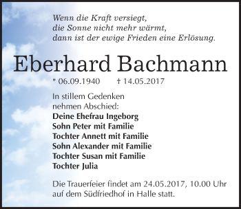 Traueranzeige von Eberhard Bachmann von Mitteldeutsche Zeitung Halle/Saalkreis