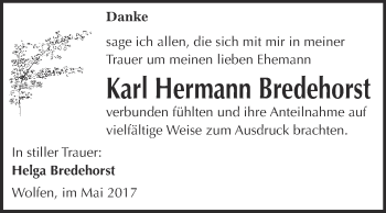 Traueranzeige von Karl Hermann Bredehorst von WVG - Wochenspiegel Bitterfeld