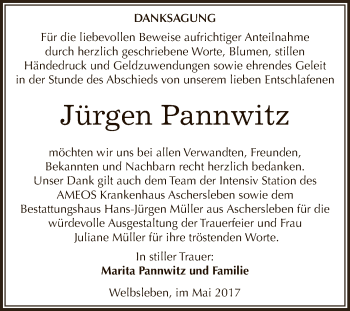 Traueranzeige von Jürgen Pannwitz von Super Sonntag Aschersleben