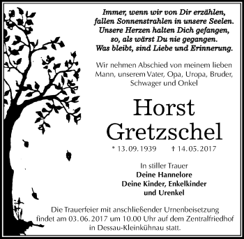 Traueranzeige von Horst Gretzschel von Mitteldeutsche Zeitung Dessau-Roßlau
