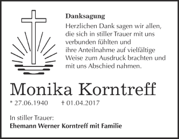 Traueranzeige von Monika Korntreff von WVG - Wochenspiegel Bitterfeld