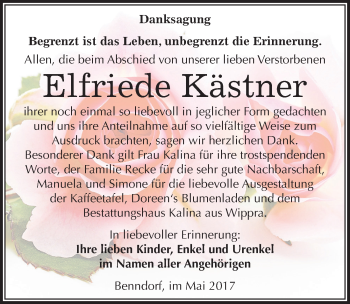 Traueranzeige von Elfriede Kästner von Mitteldeutsche Zeitung Mansfelder Land