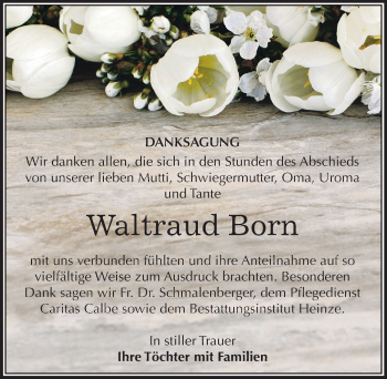 Traueranzeige von Waltraud Born von Mitteldeutsche Zeitung Bernburg
