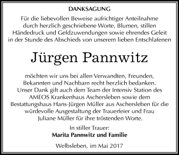 Traueranzeige von Jürgen Pannwitz von Mitteldeutsche Zeitung