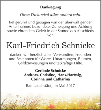 Traueranzeige von Karl-Friedrich Schnicke von Mitteldeutsche Zeitung Merseburg/Querfurt