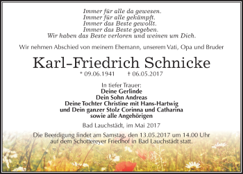 Traueranzeige von Karl Friedrich Schnicke von Mitteldeutsche Zeitung Merseburg/Querfurt