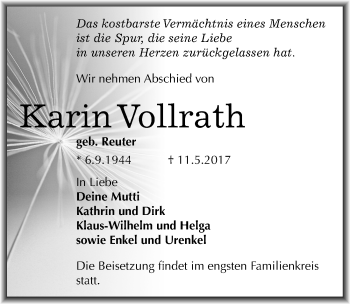 Traueranzeige von Karin Vollrath von Mitteldeutsche Zeitung Halle/Saalkreis