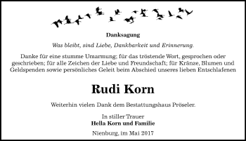 Traueranzeige von Rudi Korn von Mitteldeutsche Zeitung Bernburg