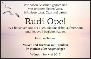 Traueranzeige von Rudi Opel von Mitteldeutsche Zeitung Merseburg/Querfurt