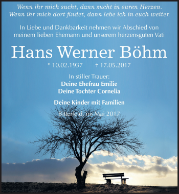 Traueranzeige von Hans Werner Böhm von Mitteldeutsche Zeitung Bitterfeld