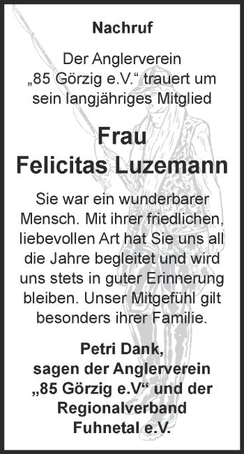 Traueranzeige von Felicitas Luzemann von WVG - Wochenspiegel Dessau / Köthen