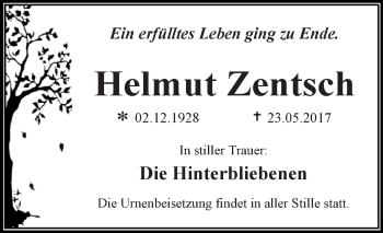 Traueranzeige von Helmut Zentsch von WVG - Wochenspiegel Dessau / Köthen