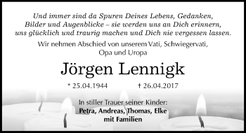 Traueranzeige von Jörgen Lennigk von Mitteldeutsche Zeitung Halle/Saalkreis