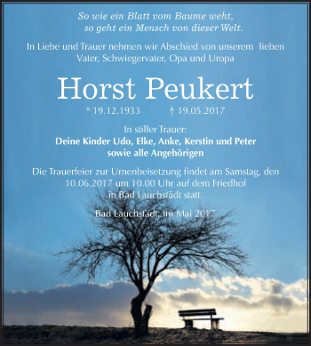 Traueranzeige von Horst Peukert von WVG - Wochenspiegel Merseburg