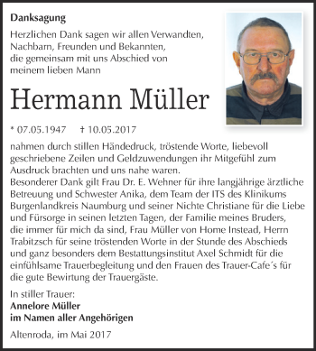 Traueranzeige von Hermann Müller von WVG - Wochenspiegel NMB / WSF / ZTZ