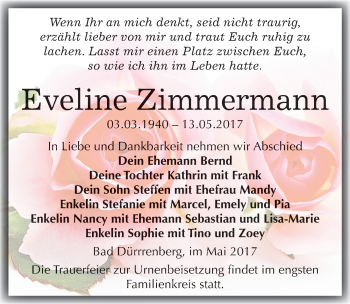 Traueranzeige von Eveline Zimmermann von Mitteldeutsche Zeitung Merseburg/Querfurt