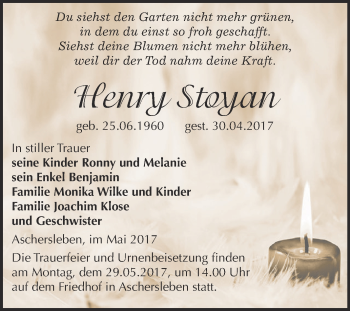 Traueranzeige von Henry Stoyan von Super Sonntag Aschersleben